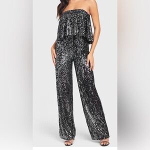 bebe Black and Silver Sequin Jumpsuit